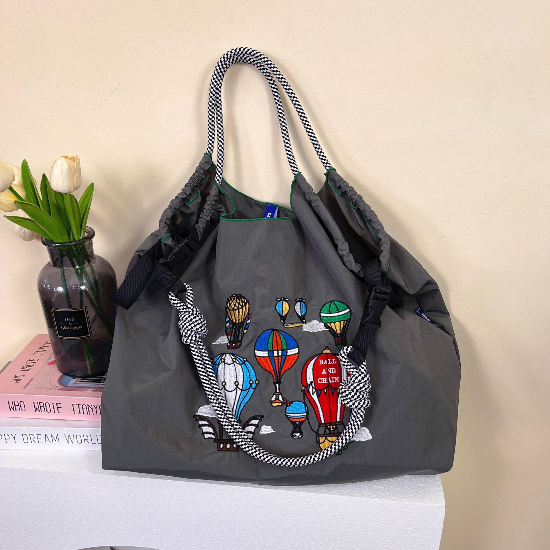 Ball & Chain Embroidery Waterproof Folding Eco-friendly Bag Shopping Bag,Hot Air Balloon