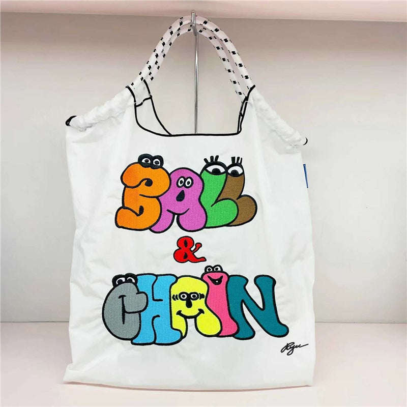 Ball & Chain Embroidery Waterproof Folding Eco-friendly Bag Shopping Bag,Alphabet