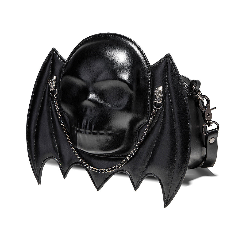 Halloween Punk Skull Bat Wing Black Crossbody Bag with Chain