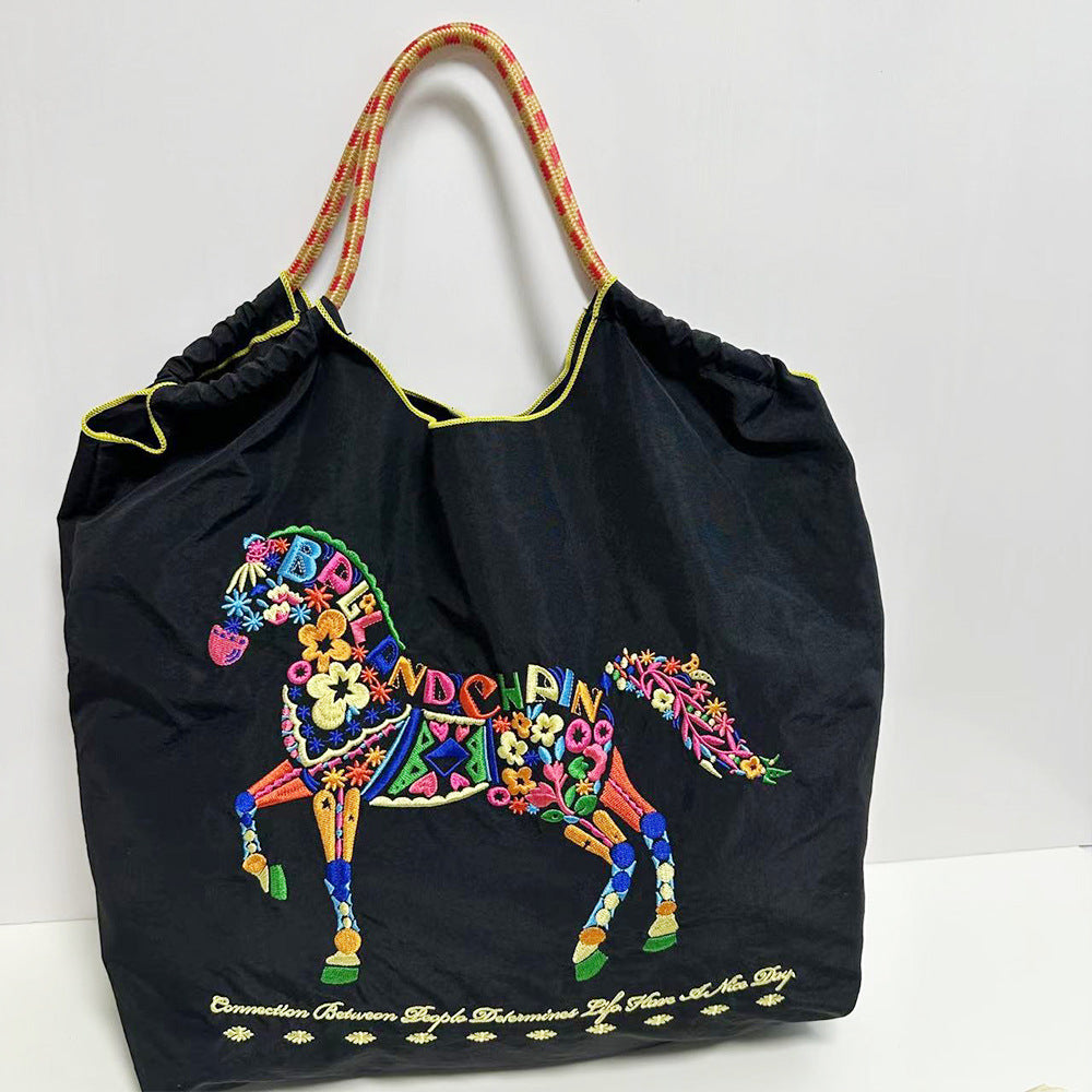 Embroidered Shopping Bag Cute Large Capacity,Fine Horse