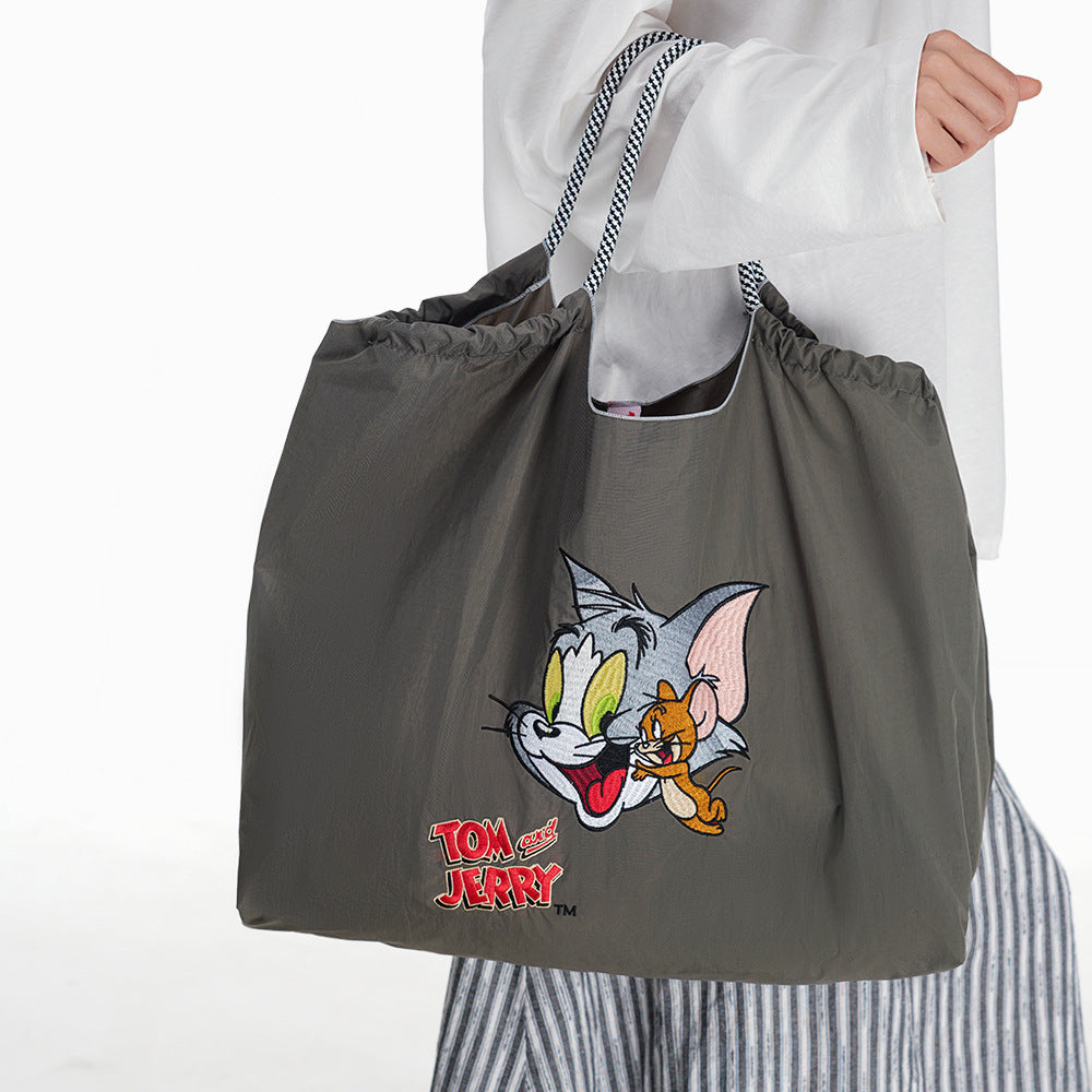 Embroidered Shopping Bag Cute Large Capacity,Cat and Mouse