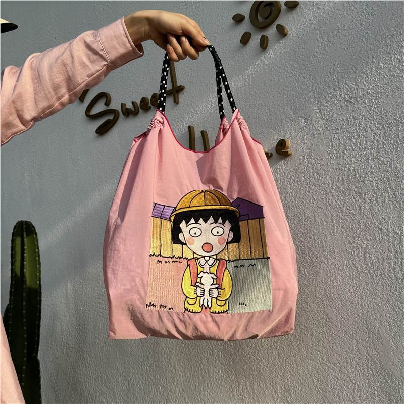 Embroidery Shoulder Bag Rope Handle Eco Bag,Chibi Maruko-chan