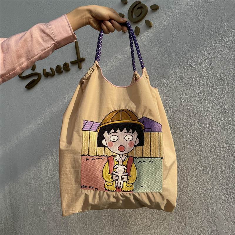 Embroidery Shoulder Bag Rope Handle Eco Bag,Chibi Maruko-chan