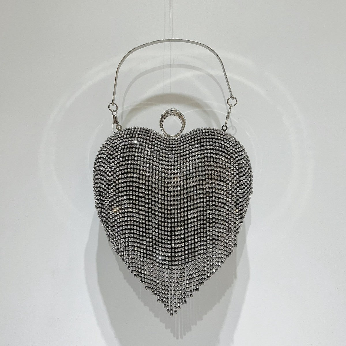 Silver Rhinestone Heart Shaped Evening Bag