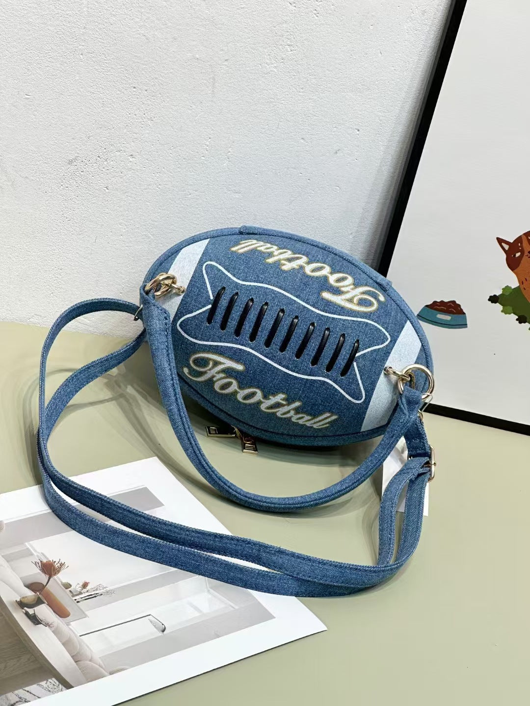 Y2k Football Shaped PU Leather Rugby Purse