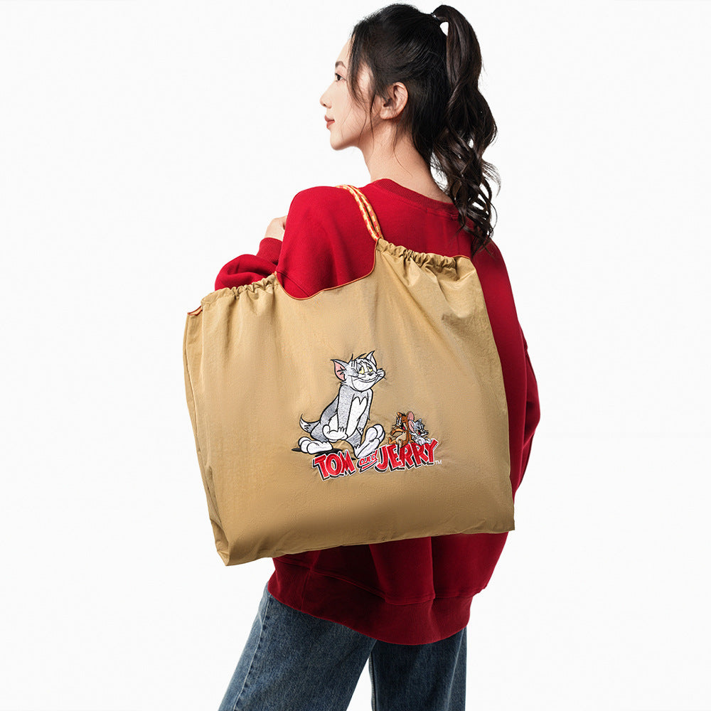 Embroidered Shopping Bag Cute Large Capacity,Cat and Mouse