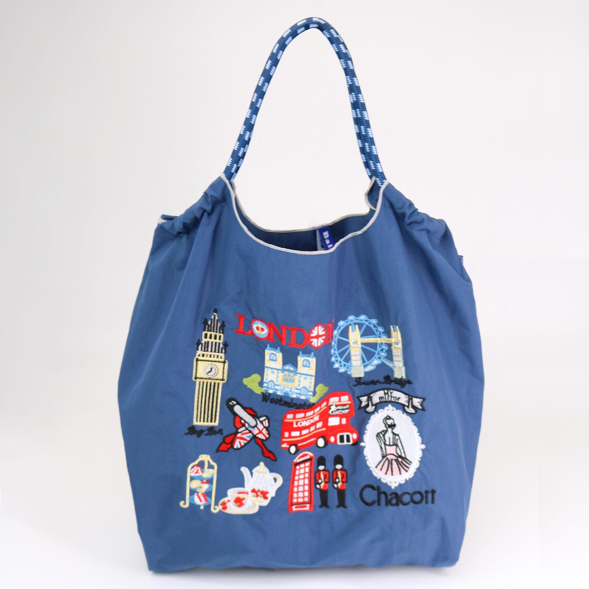 Ball & Chain Embroidery Waterproof Folding Eco-friendly Bag Shopping Bag,London Bus