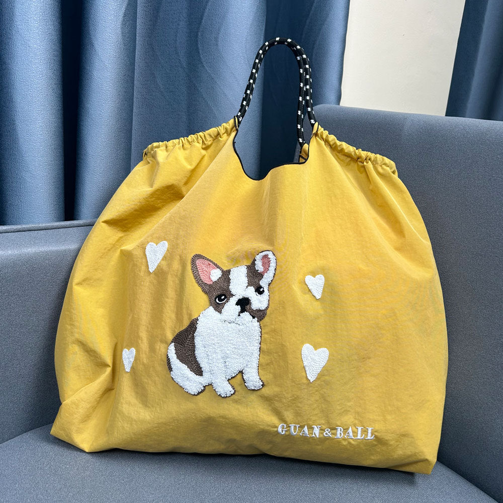 Embroidery Waterproof Folding Eco-friendly Bag Shopping Bag, Cute Dog