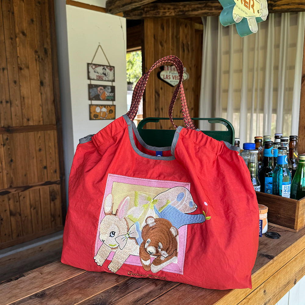 Embroidery Tote Bags Shopping Bag Cute Large Capacity,Animals