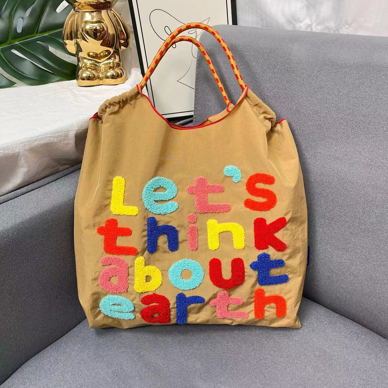 Embroidery Tote Bags Shopping Bag Cute Large Capacity,Letters