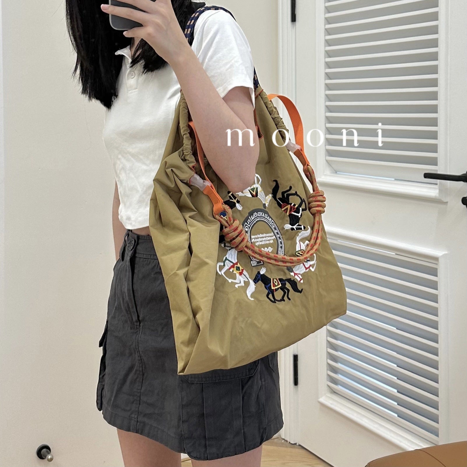 Ball & Chain Embroidery Waterproof Folding Eco-friendly Bag Shopping Bag,Horse