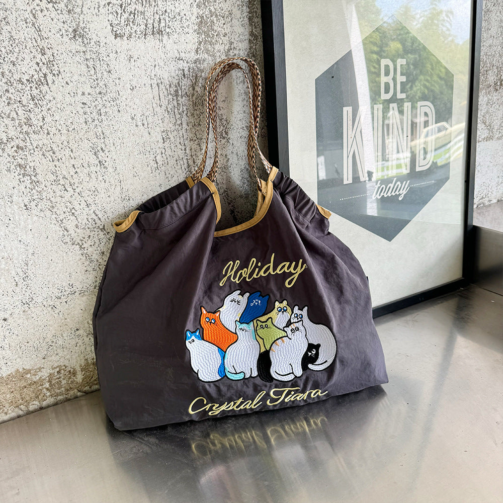 Embroidery Tote Bags Shopping Bag Cute Large Capacity,Animals