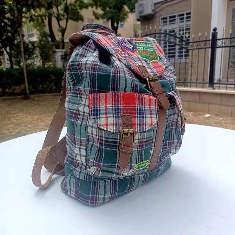 London Red  Plaid Checked Drawstring Rucksack Backpack