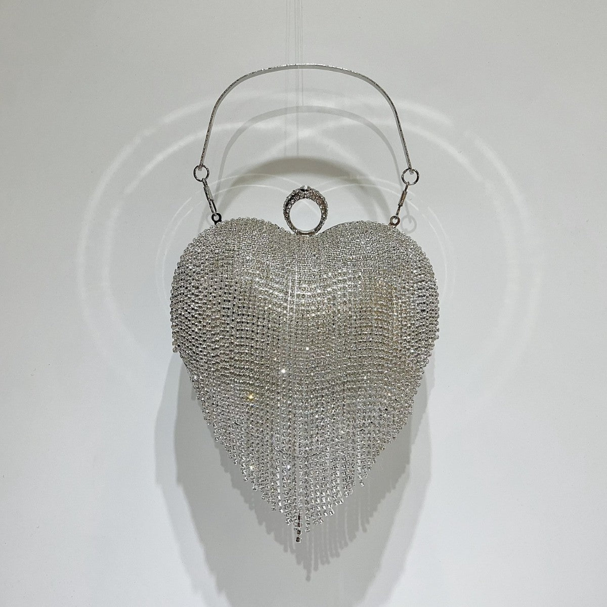 Silver Rhinestone Heart Shaped Evening Bag