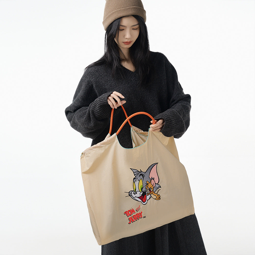 Embroidered Shopping Bag Cute Large Capacity,Cat and Mouse