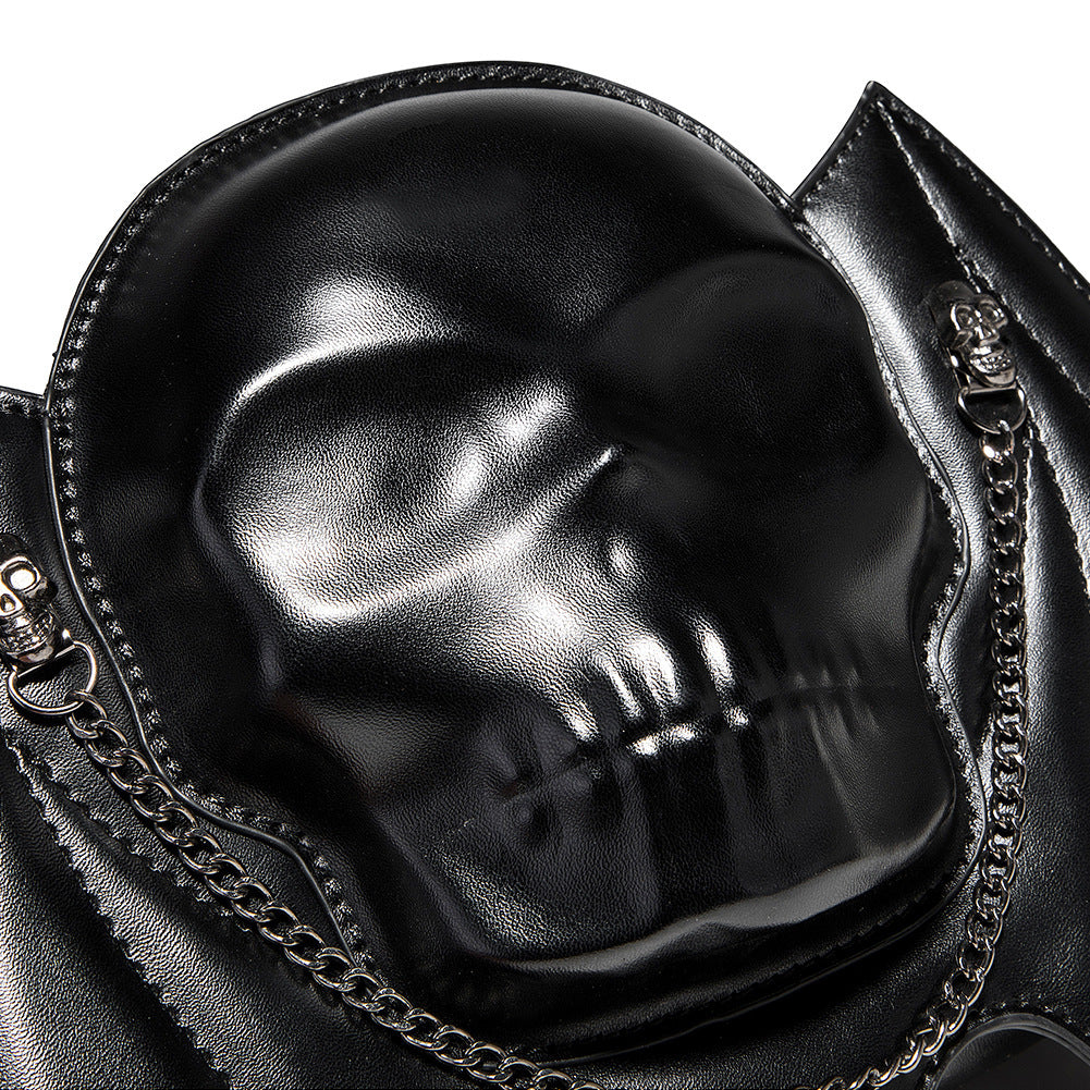 Halloween Punk Skull Bat Wing Black Crossbody Bag with Chain