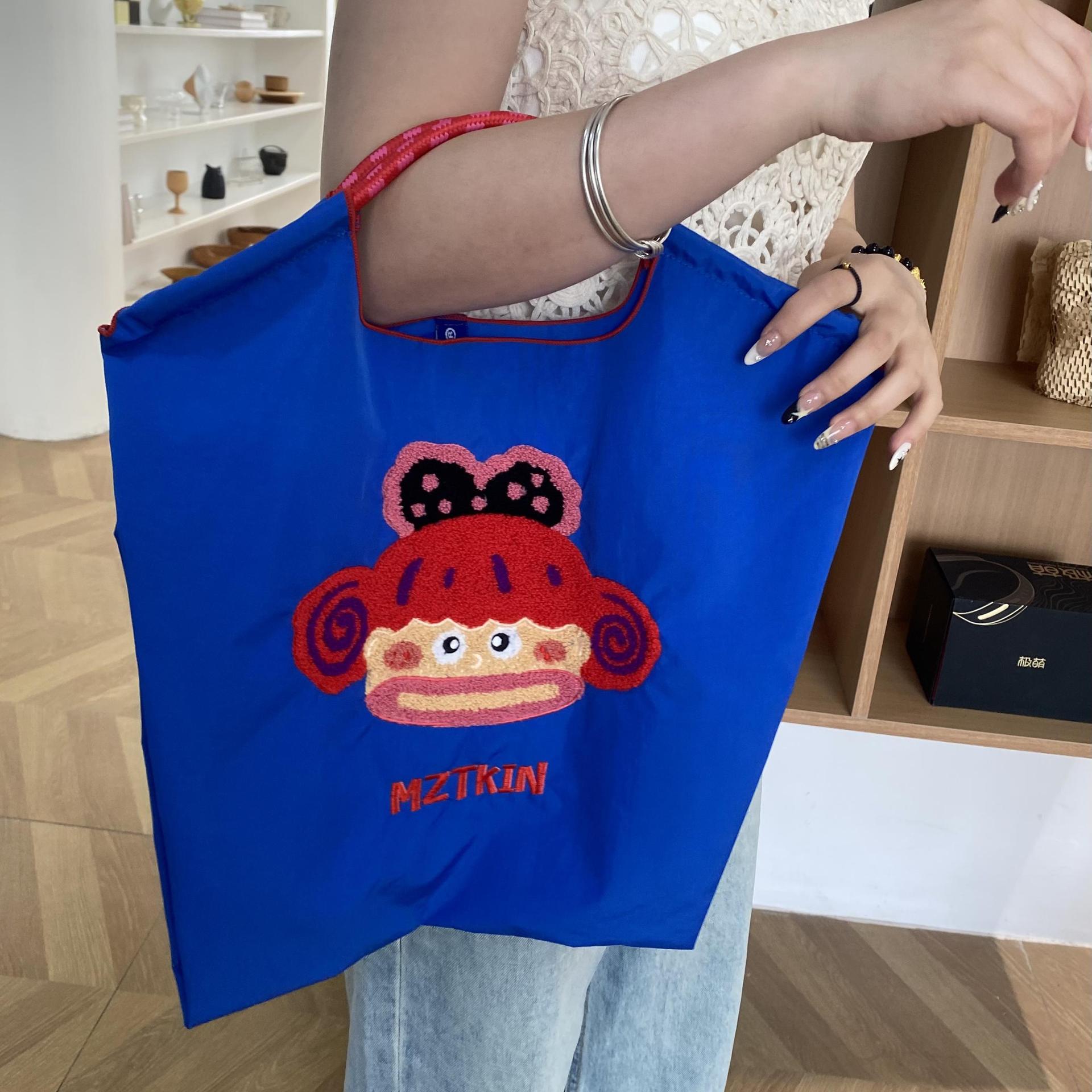 Embroidery Tote Bags Shopping Bag Cute Large Capacity, Mouth Girl