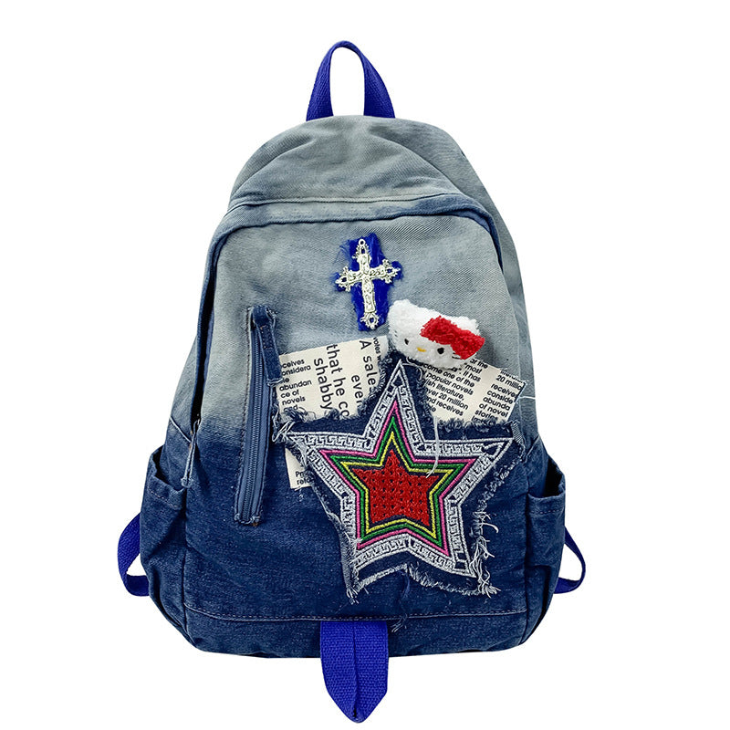 Star Applique Gradient Denim Backpack