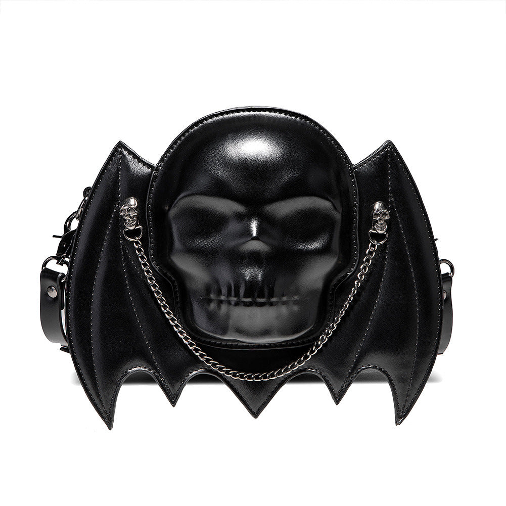 Halloween Punk Skull Bat Wing Black Crossbody Bag with Chain