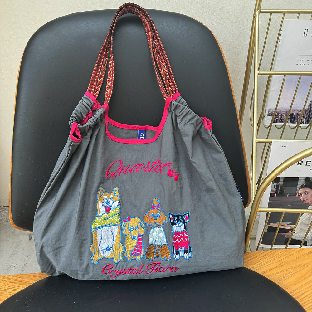 Embroidery Tote Bags Shopping Bag Cute Large Capacity,Animals