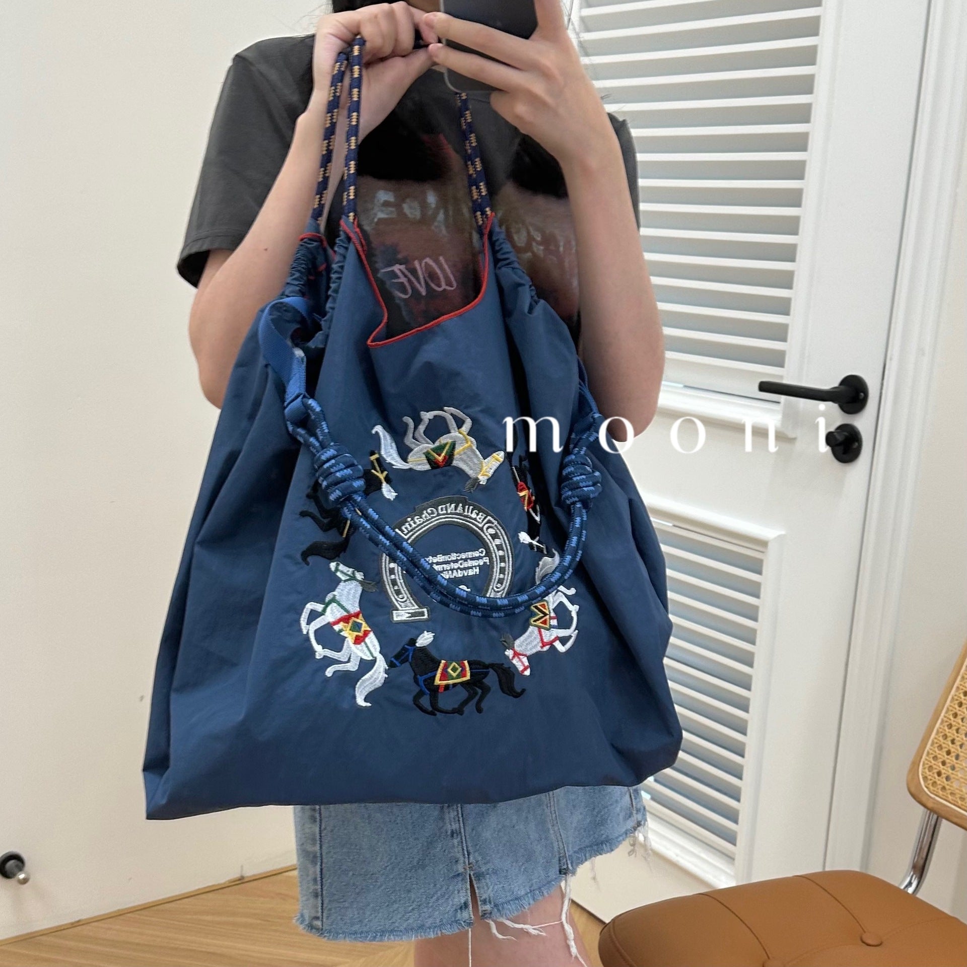 Ball & Chain Embroidery Waterproof Folding Eco-friendly Bag Shopping Bag,Horse