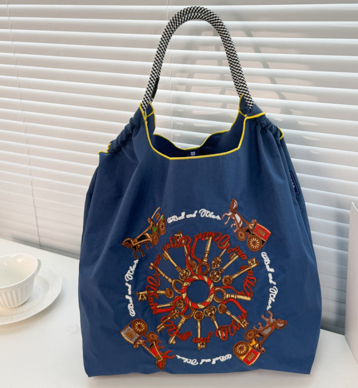 Ball & Chain Embroidery Waterproof Folding Eco-friendly Bag Shopping Bag,Carriage