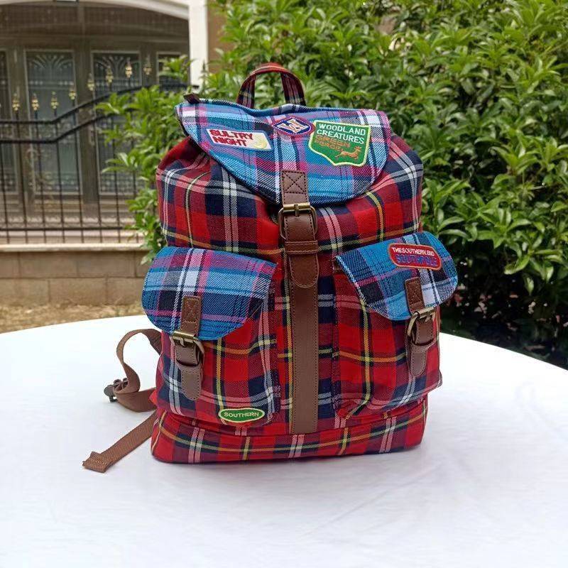 London Red  Plaid Checked Drawstring Rucksack Backpack