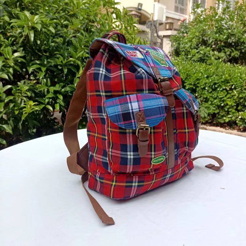 London Red  Plaid Checked Drawstring Rucksack Backpack