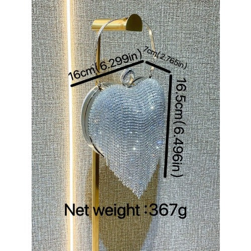 Silver Rhinestone Heart Shaped Evening Bag