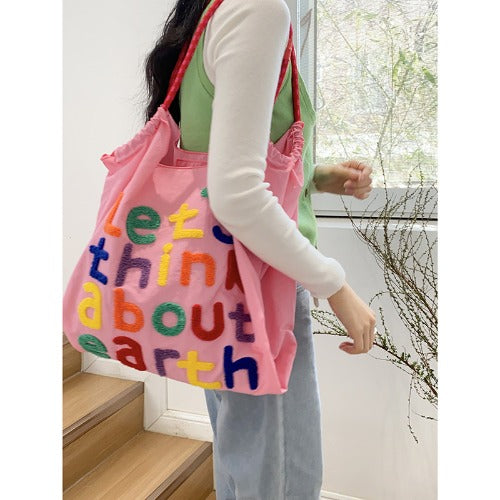 Embroidery Tote Bags Shopping Bag Cute Large Capacity,Letters