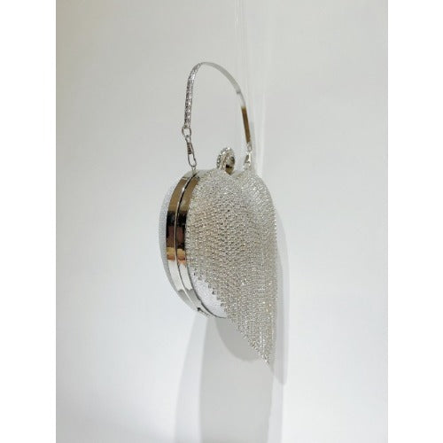 Silver Rhinestone Heart Shaped Evening Bag