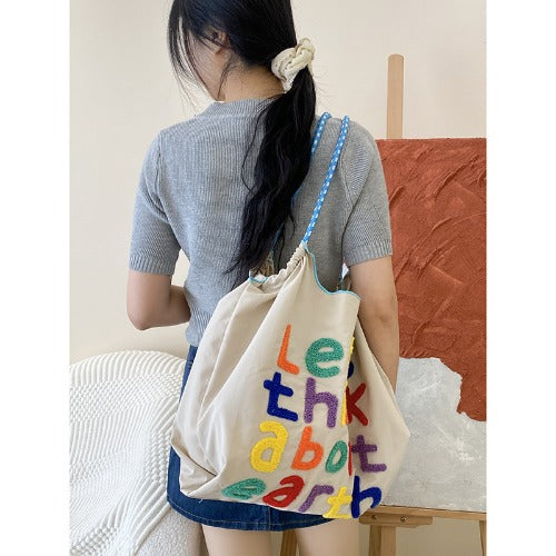 Embroidery Tote Bags Shopping Bag Cute Large Capacity,Letters