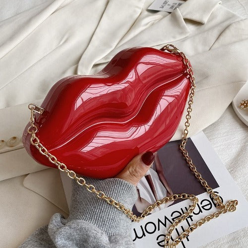 Lip Shape Plastic Party Evening Purse with Chain