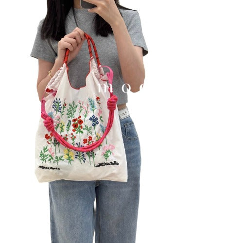 Ball & Chain Embroidery Waterproof Folding Eco-friendly Bag Shopping Bag,Flowers