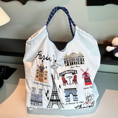 Embroidery Waterproof Folding Eco-friendly Bag Shopping Bag,New Tower