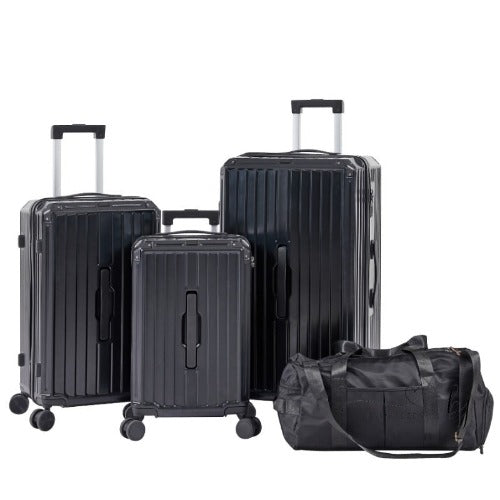 旅行用バッグ付き4点荷物セット、PC+ABS軽量耐久性スーツケース、360°スピナーホイール、TSAロック - ブラック