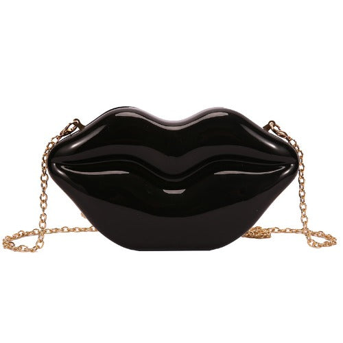 Lip Shape Plastic Party Evening Purse with Chain