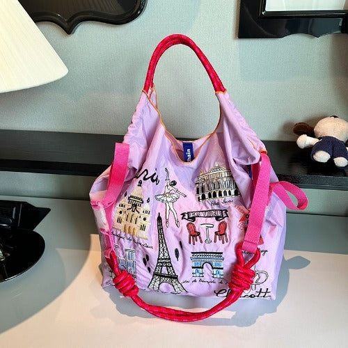 Embroidery Waterproof Folding Eco-friendly Bag Shopping Bag,New Tower