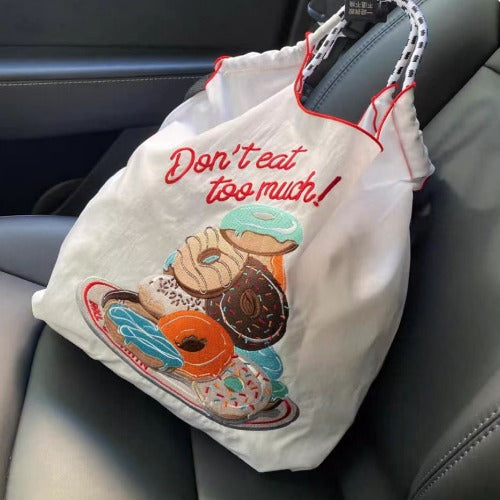 Embroidery Tote Bags Shopping Bag Cute Large Capacity, Dessert Tower