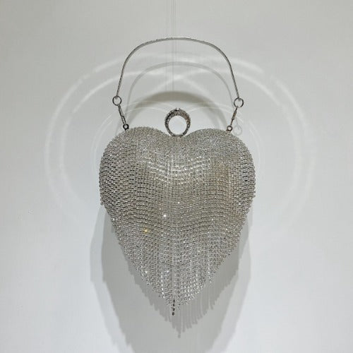 Silver Rhinestone Heart Shaped Evening Bag