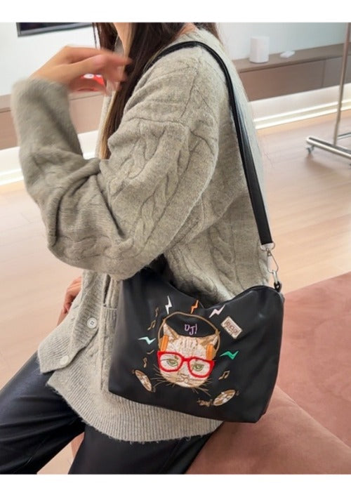 Embroidery Crossbody Bag Shoulder Bag, PU Leather