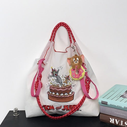 Embroidered Shopping Bag Cute Large Capacity,Cat and Mouse