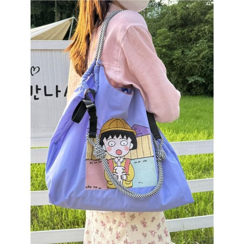 Embroidery Shoulder Bag Rope Handle Eco Bag,Chibi Maruko-chan