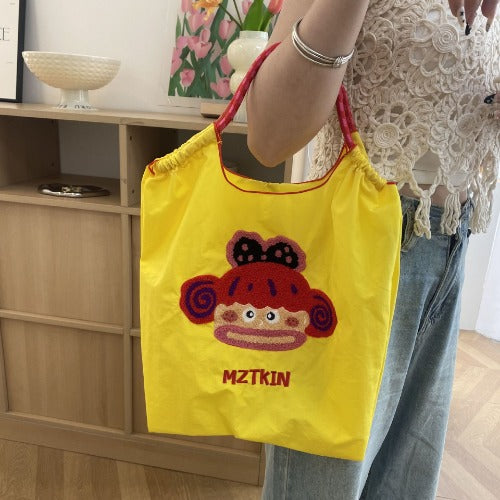 Embroidery Tote Bags Shopping Bag Cute Large Capacity, Mouth Girl