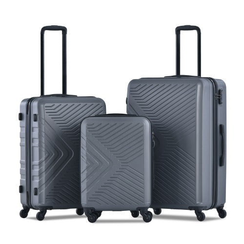 3 ピース ラゲッジ セット ABS 軽量スーツケース フック 2 個、スピナー ホイール、TSA ロック付き (20/24/28) グレー