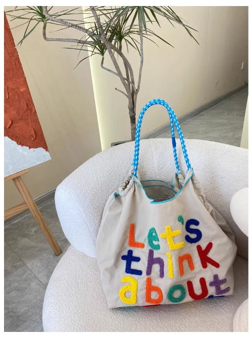 Embroidery Tote Bags Shopping Bag Cute Large Capacity,Letters