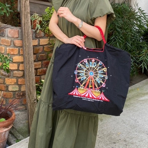 Embroidery Waterproof Folding Eco-friendly Bag Shopping Bag, Ferris Wheel