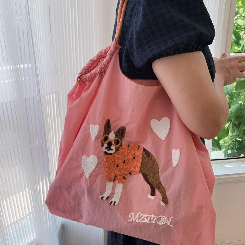 Embroidery Tote Bags,Cute Dog Eco Bag