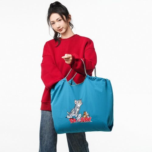 Embroidered Shopping Bag Cute Large Capacity,Cat and Mouse