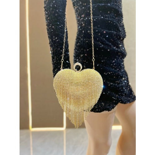 Silver Rhinestone Heart Shaped Evening Bag